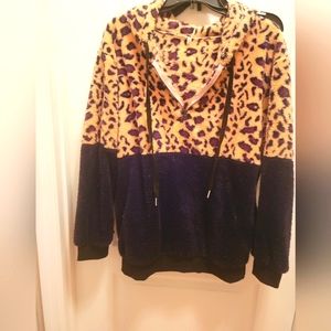 Womans half zip faux fur hoodie.